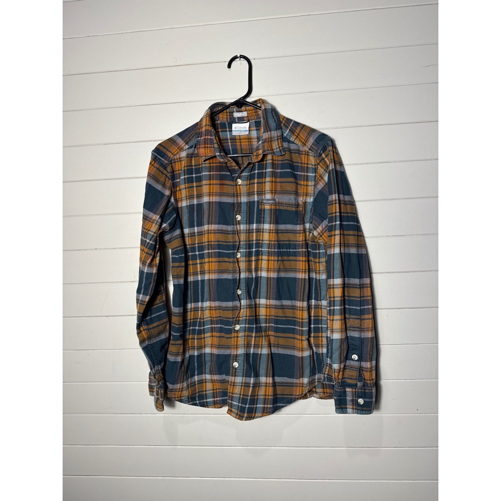 Columbia Mens Small Regular Fit Plaid Flannel Button Down Shirt AM0017 Orange